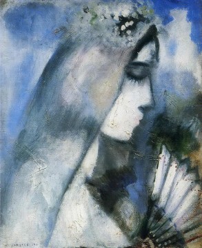 La novia con un abanico contemporáneo de Marc Chagall Pinturas al óleo